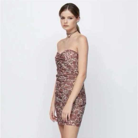 NEW Bec + Bridge Priya Floral Print Ruched Mini Strapless Dress 10 - Picture 2 of 7
